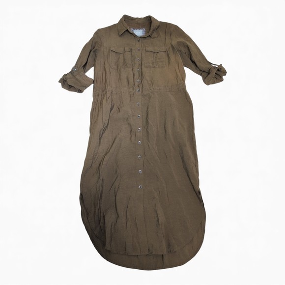 Maeve Dresses & Skirts - Maeve Green Button-Front Midi Shirt Dress 0P (Petite)